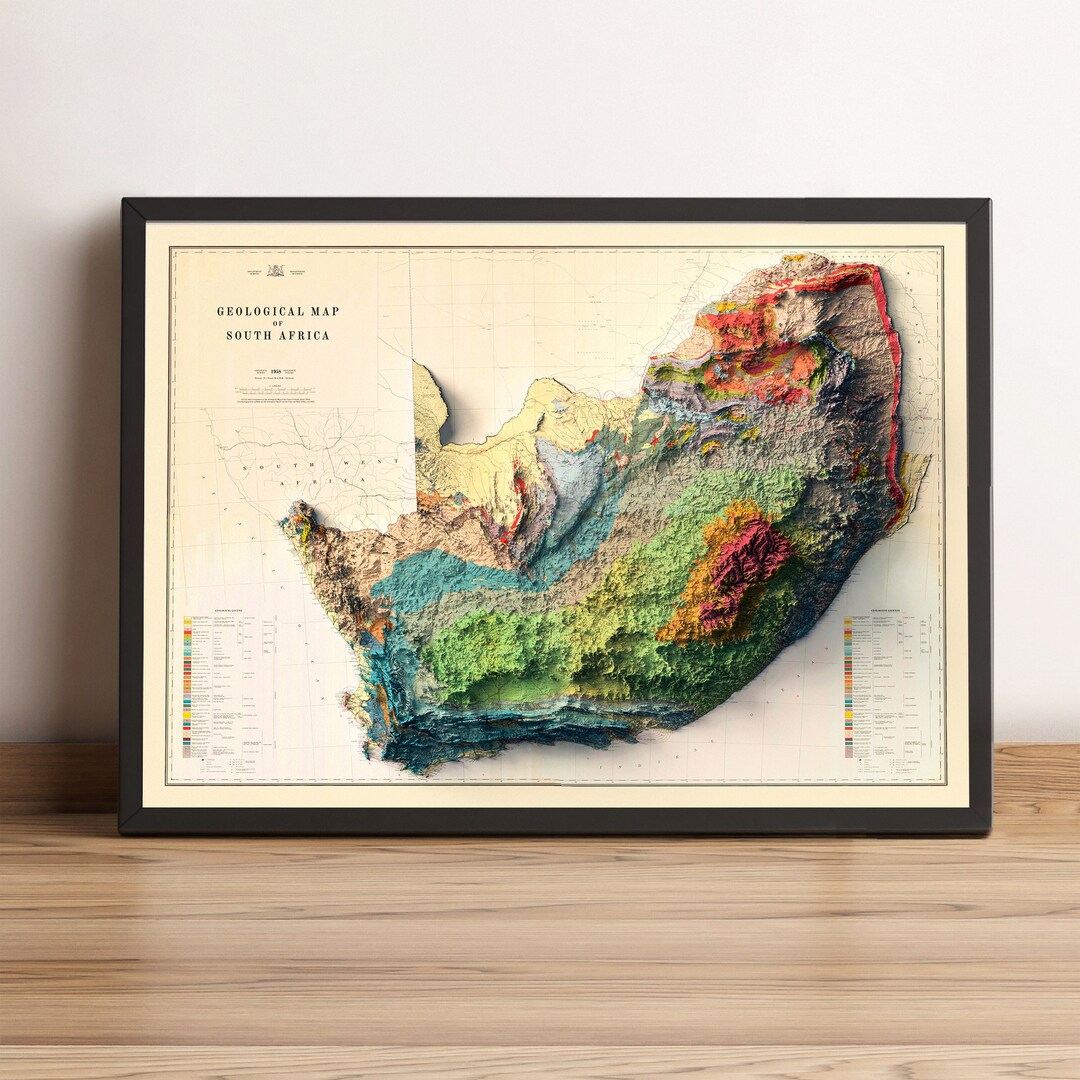 South Africa Map South Africa Relief Map South Africa Vintage Map South