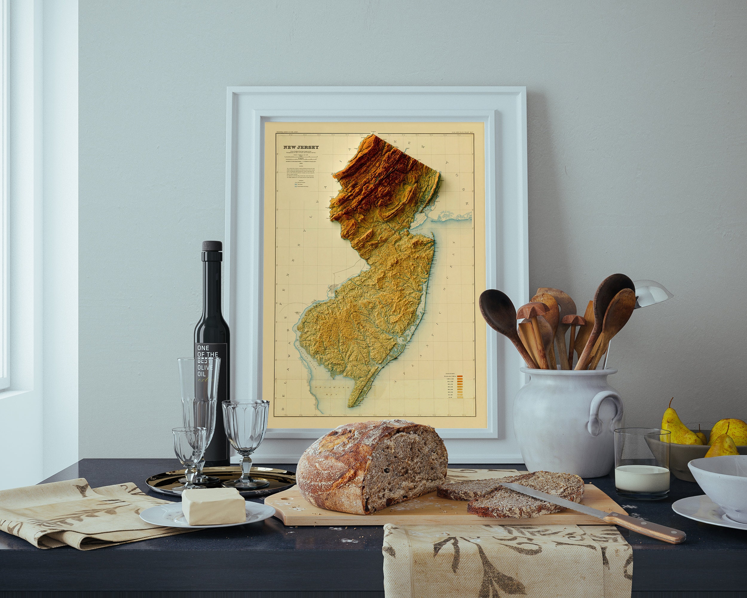 New Jersey Map New Jersey Relief Map Vintage Map of New Jersey New