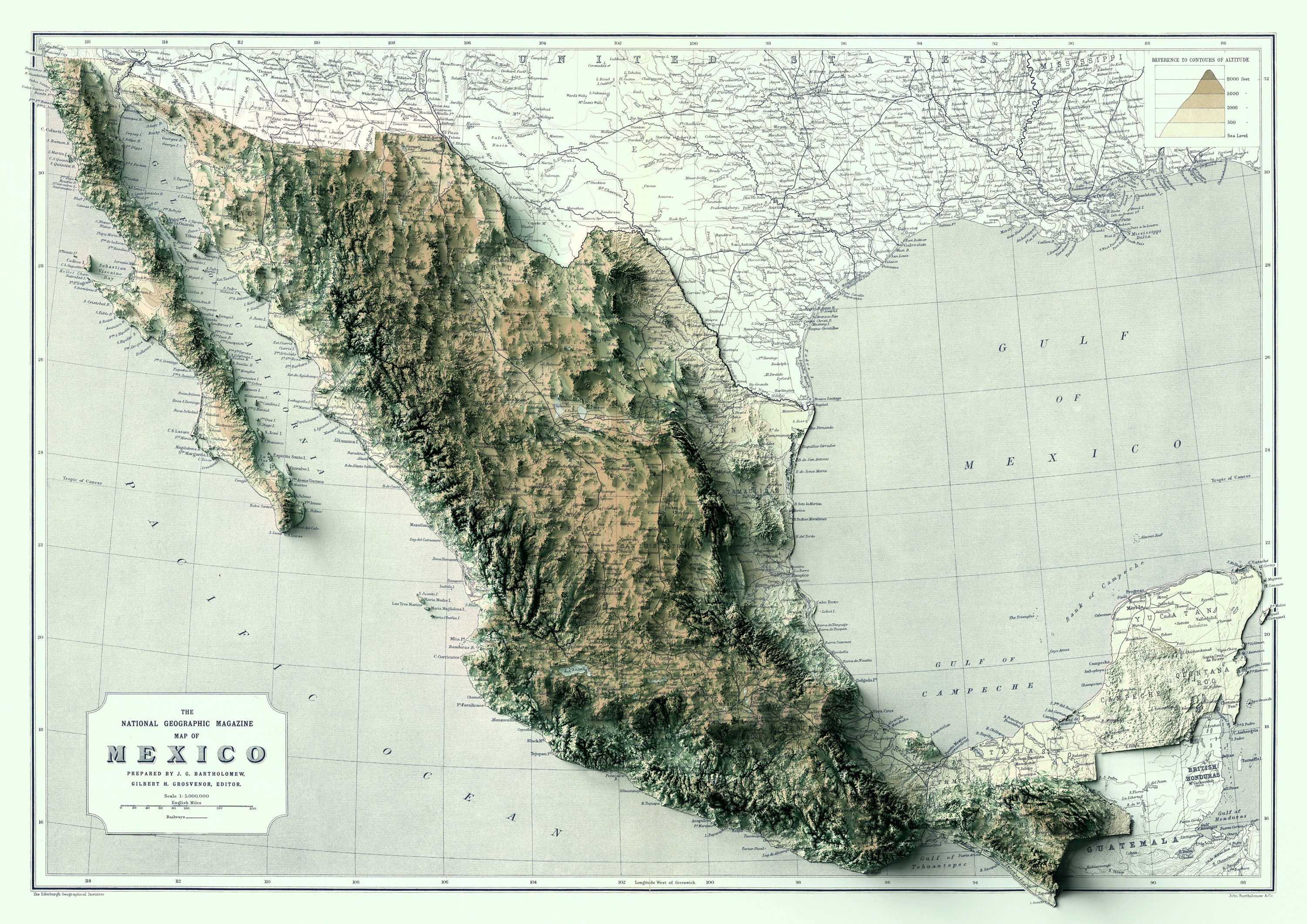 Map of Mexico Relief Map of Mexico Mexico Map Old Map of - Etsy Canada