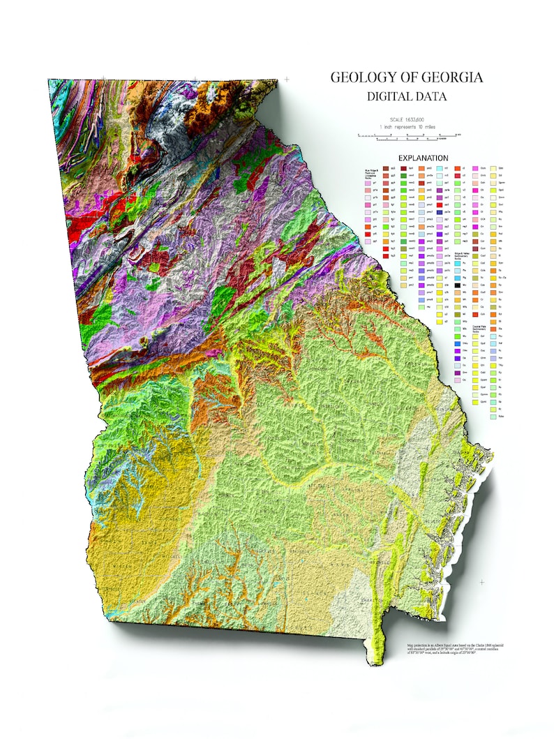 Georgia Map Relief Map of Georgia Georgia Historical Map Vintage Map of