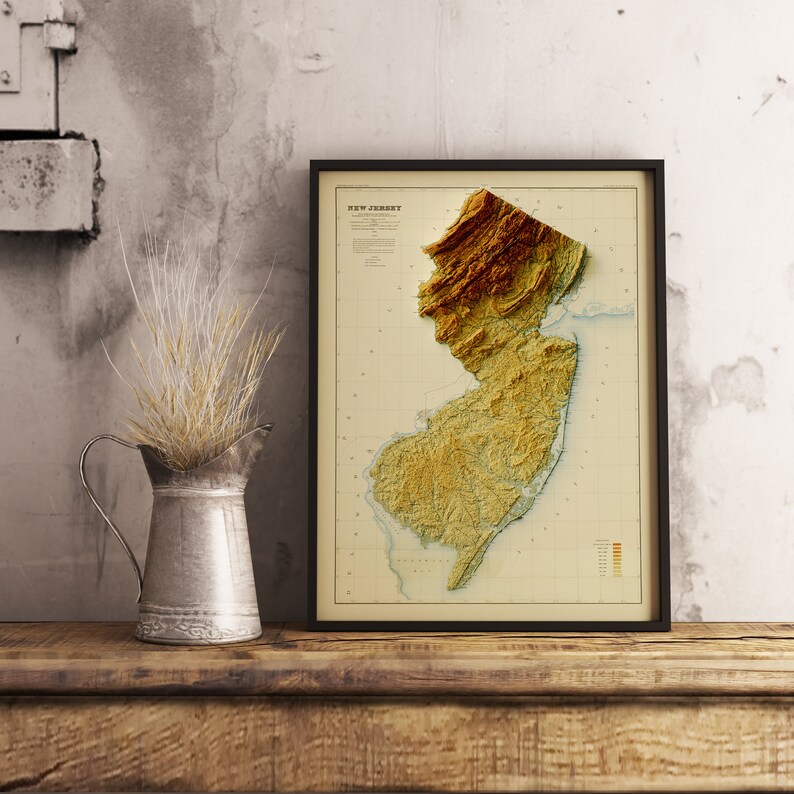 New Jersey Map New Jersey Relief Map Vintage Map of New Jersey New