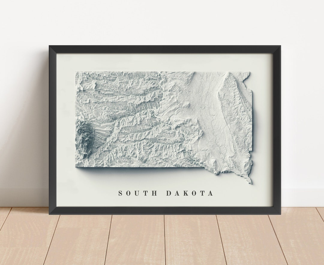 South Dakota Map, South Dakota Relief Map, South Dakota Wall Decor