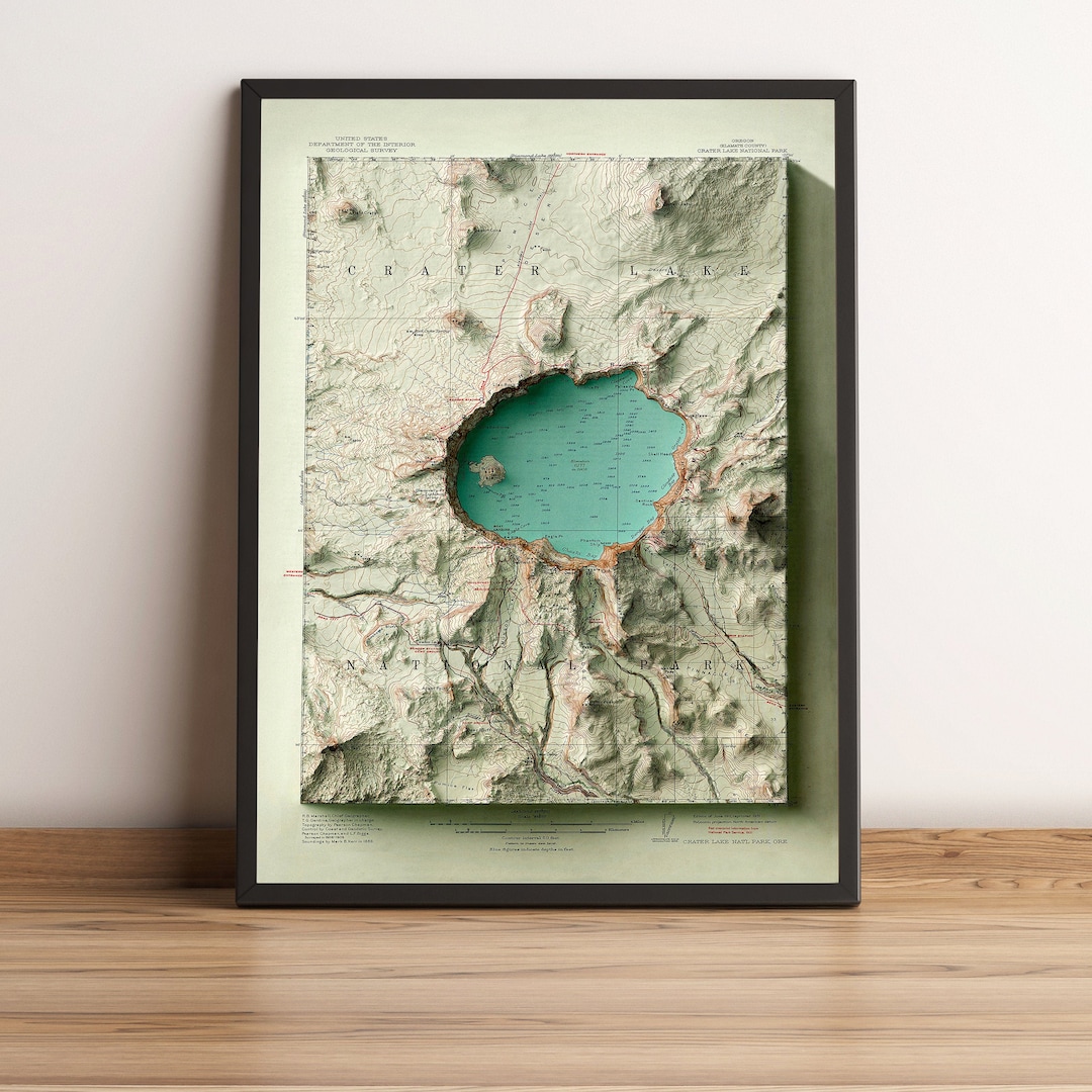 Vintage Crater Lake relief map