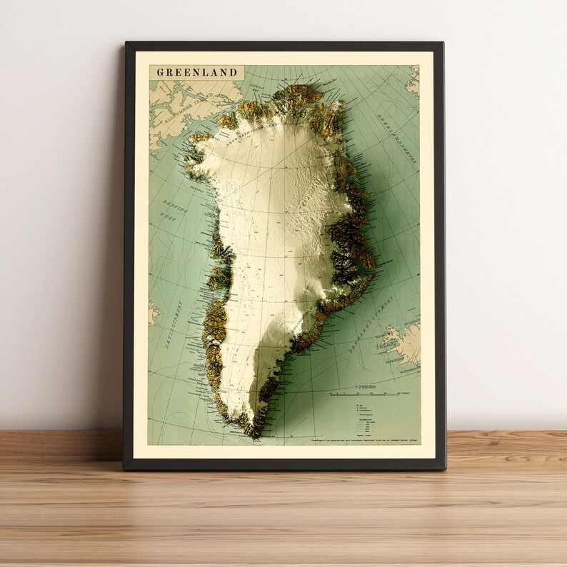 Greenland Map Greenland Relief Map Denmark Map Greenland Print