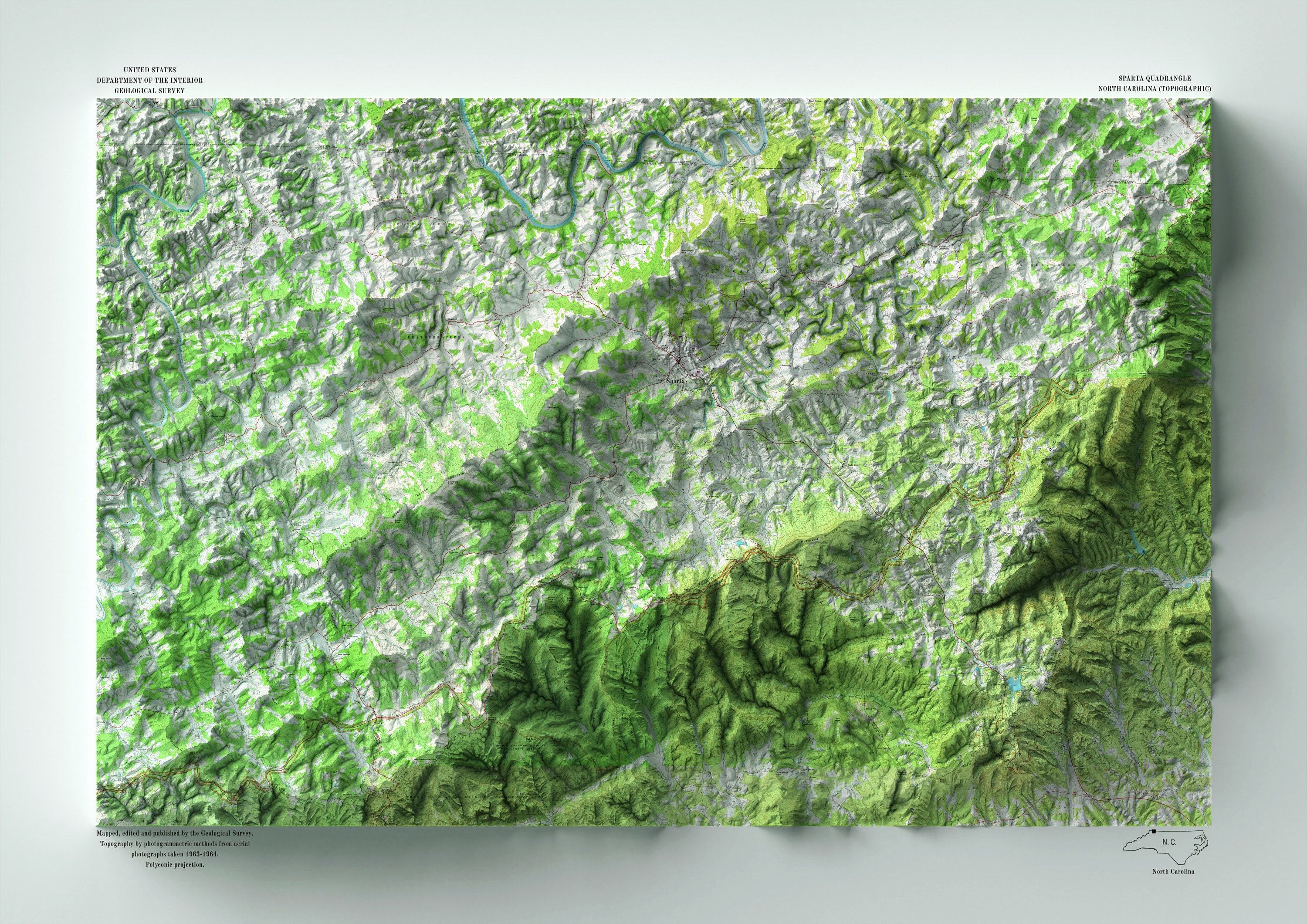 Alleghany Co North Carolina Relief Karte von Alleghany Etsy.de