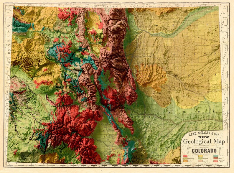 Colorado Map Relief Map of Colorado Colorado Historical Map Vintage Map