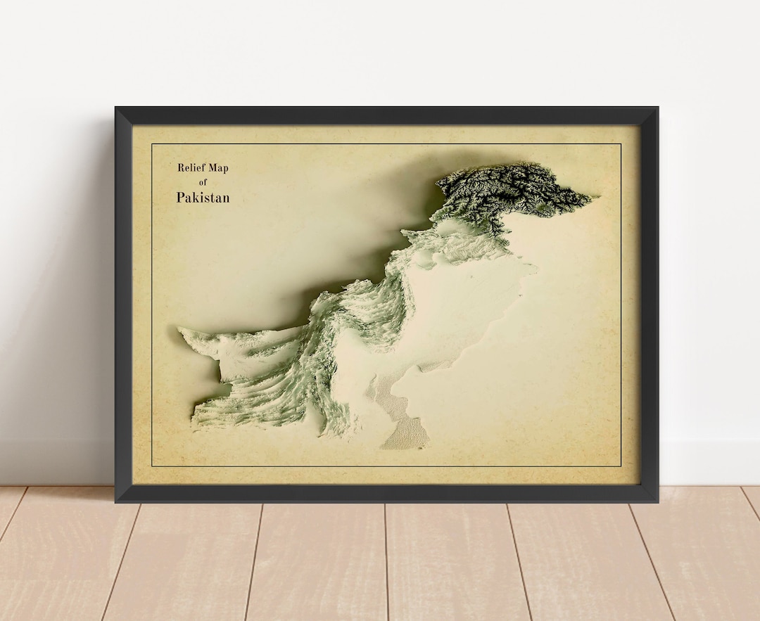 Pakistan Map, Pakistan Relief Map, Pakistan Wall Decor, Pakistan