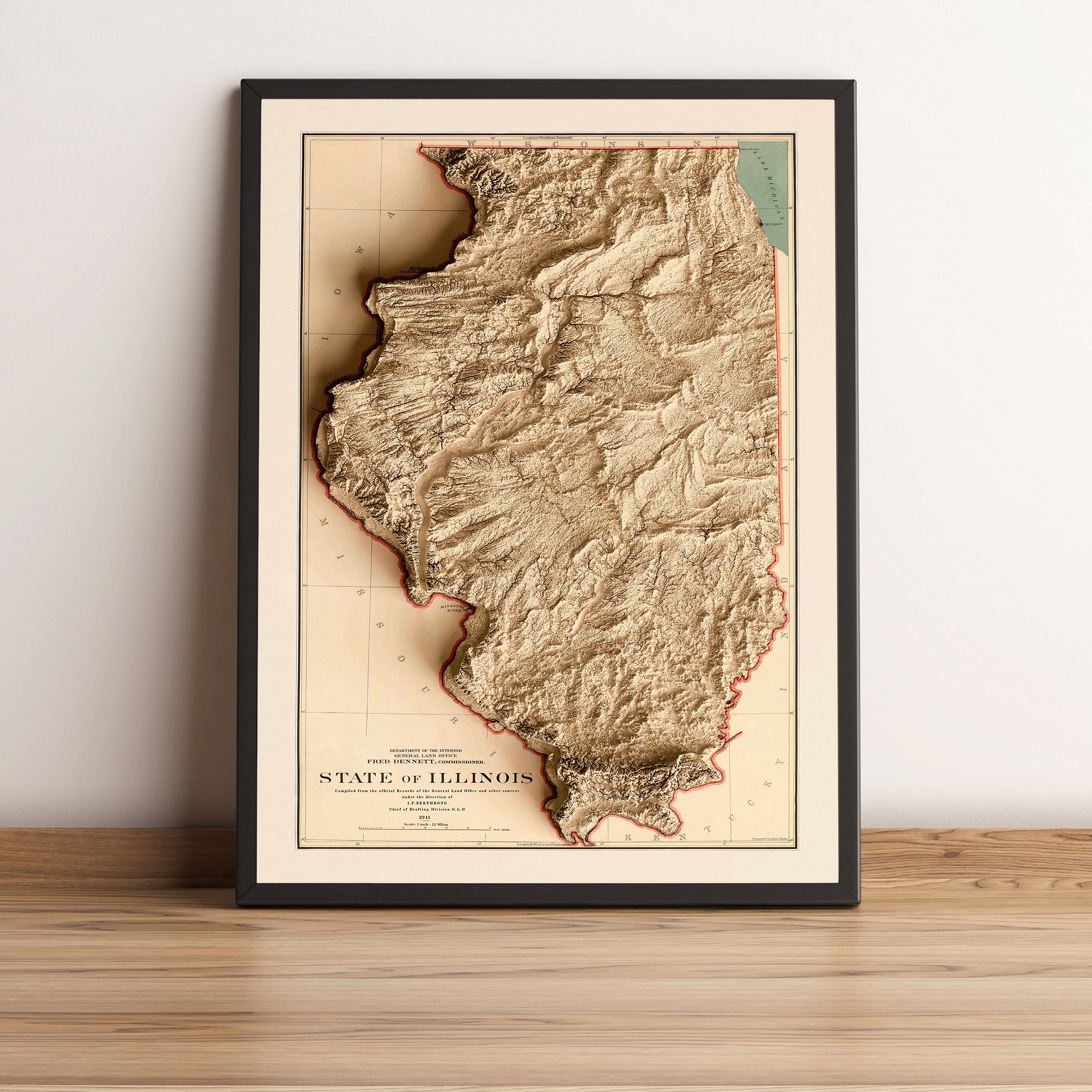 Illinois Map Illinois Relief Map Illinois Vintage Map Illinois Old Map