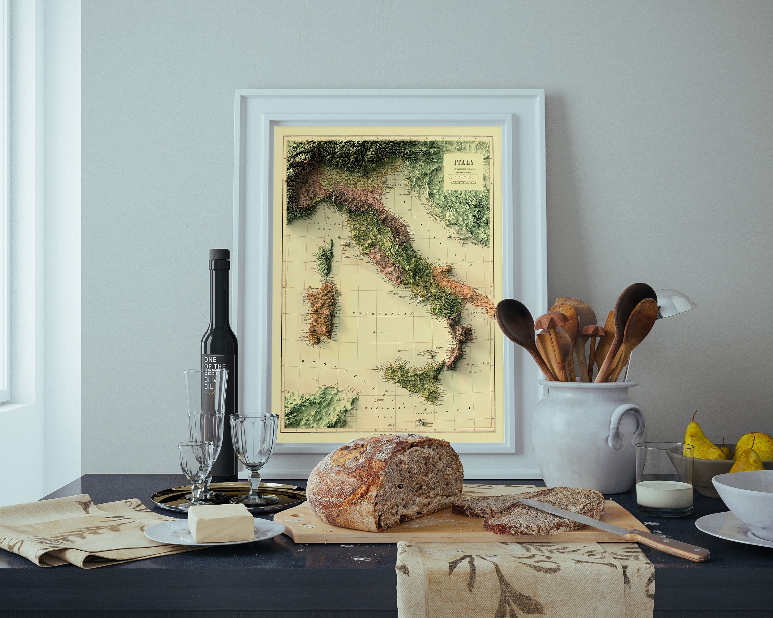 【全商品オープニング価格 特別価格】 イタリア地図、イタリア立体地図、イタリア 3D 地図、イタリア 絵画
