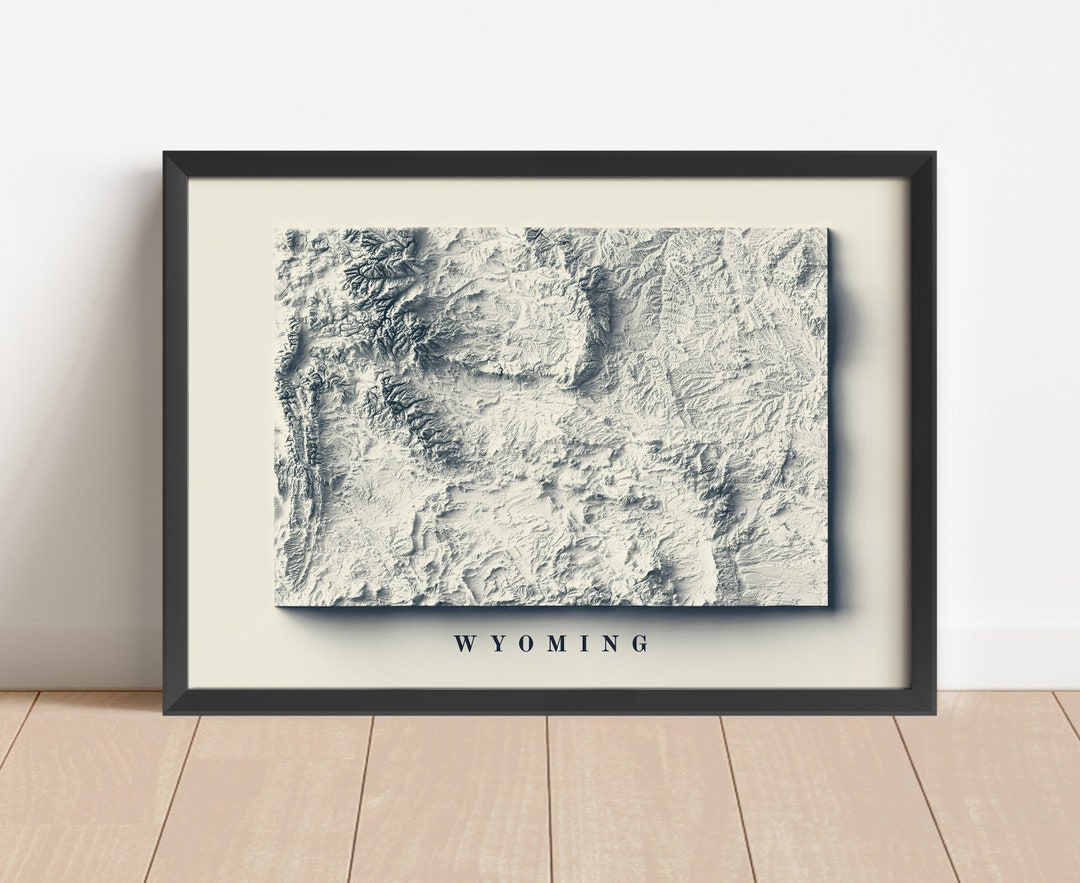 Wyoming Minimalist Relief Map | Wyoming Wall Art | Wyoming Framed Print ...