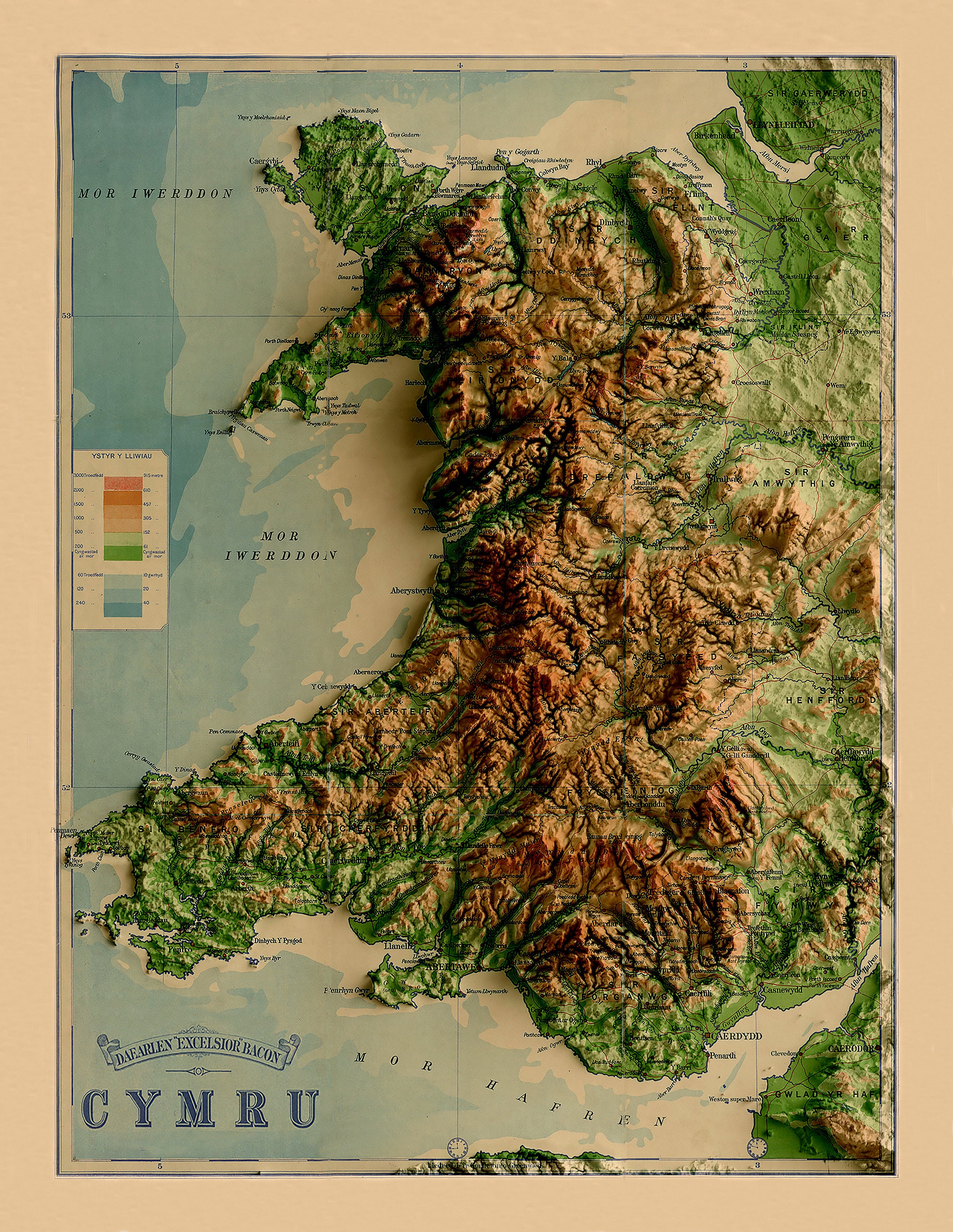 Wales Map Relief Map of Wales Wales Old Map Historical - Etsy UK