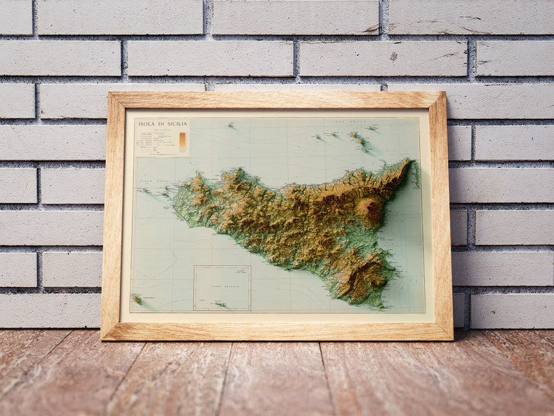 Sicily Map Sicily Relief Map Sicilia Wall Decor Vintage Map of Sicily Sicily 3D Map Sicily Old Map Sicily Topo Map Sicily Wall image 3