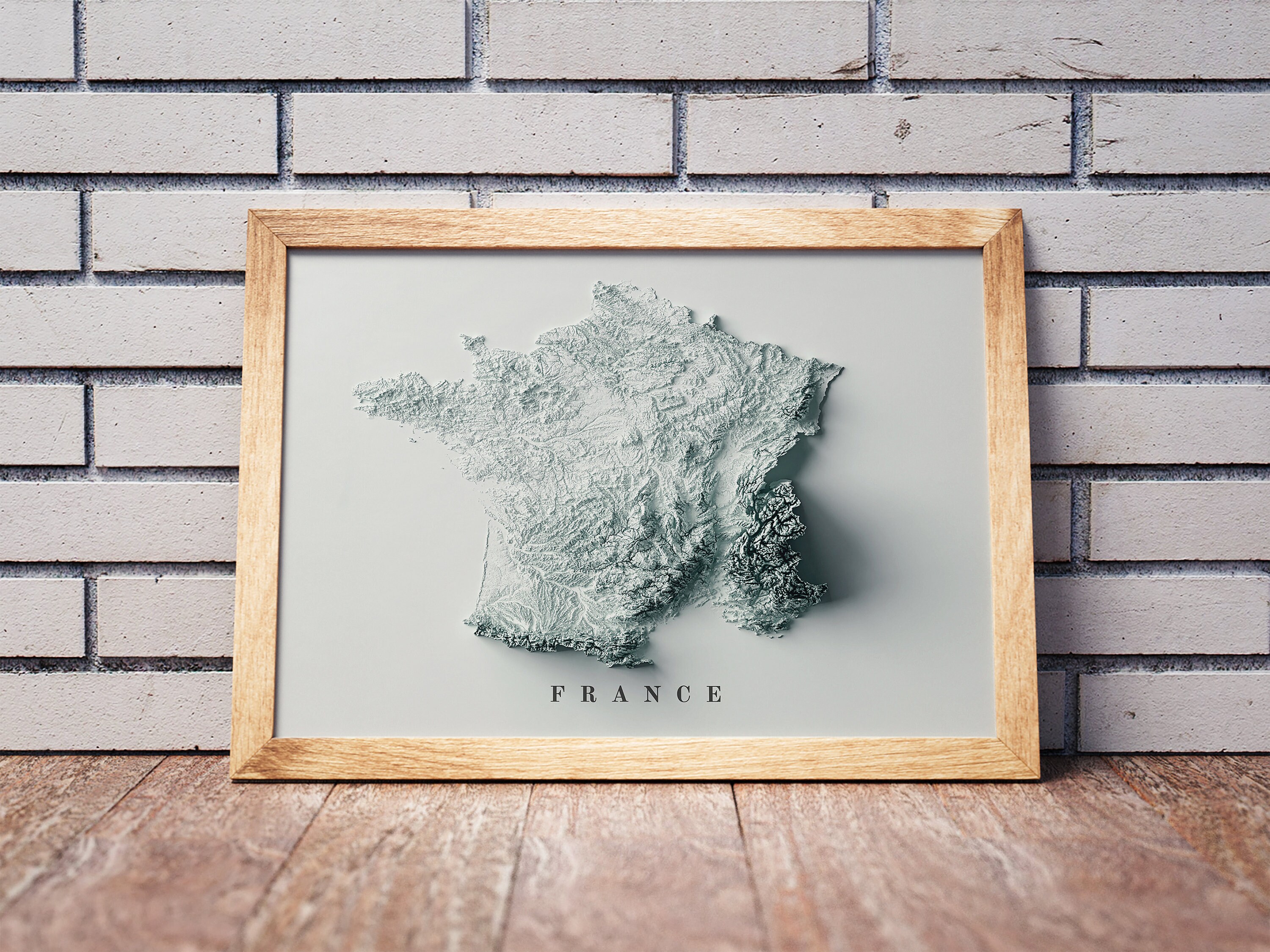 フランスのミニマルな地形図 | フランスの壁掛けアート | フランスの額
