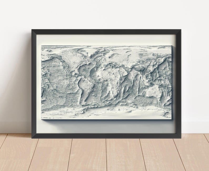 Bathymetric World Map With Shaded Relief | World Framed Map | Globe ...