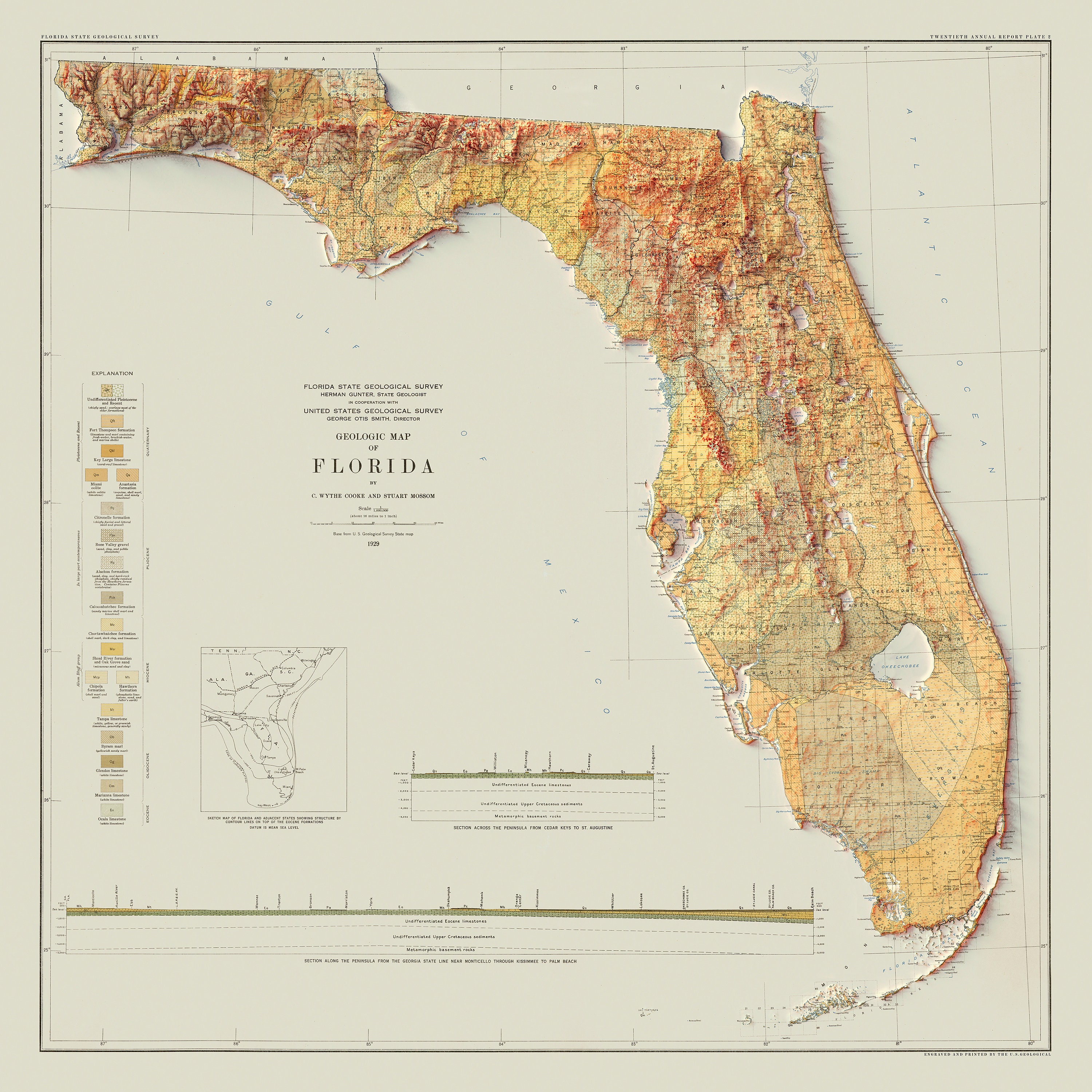 Map of Florida Relief Map of Florida Florida Geological Etsy UK