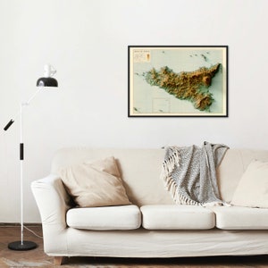 Sicily Map Sicily Relief Map Sicilia Wall Decor Vintage Map of Sicily Sicily 3D Map Sicily Old Map Sicily Topo Map Sicily Wall image 2