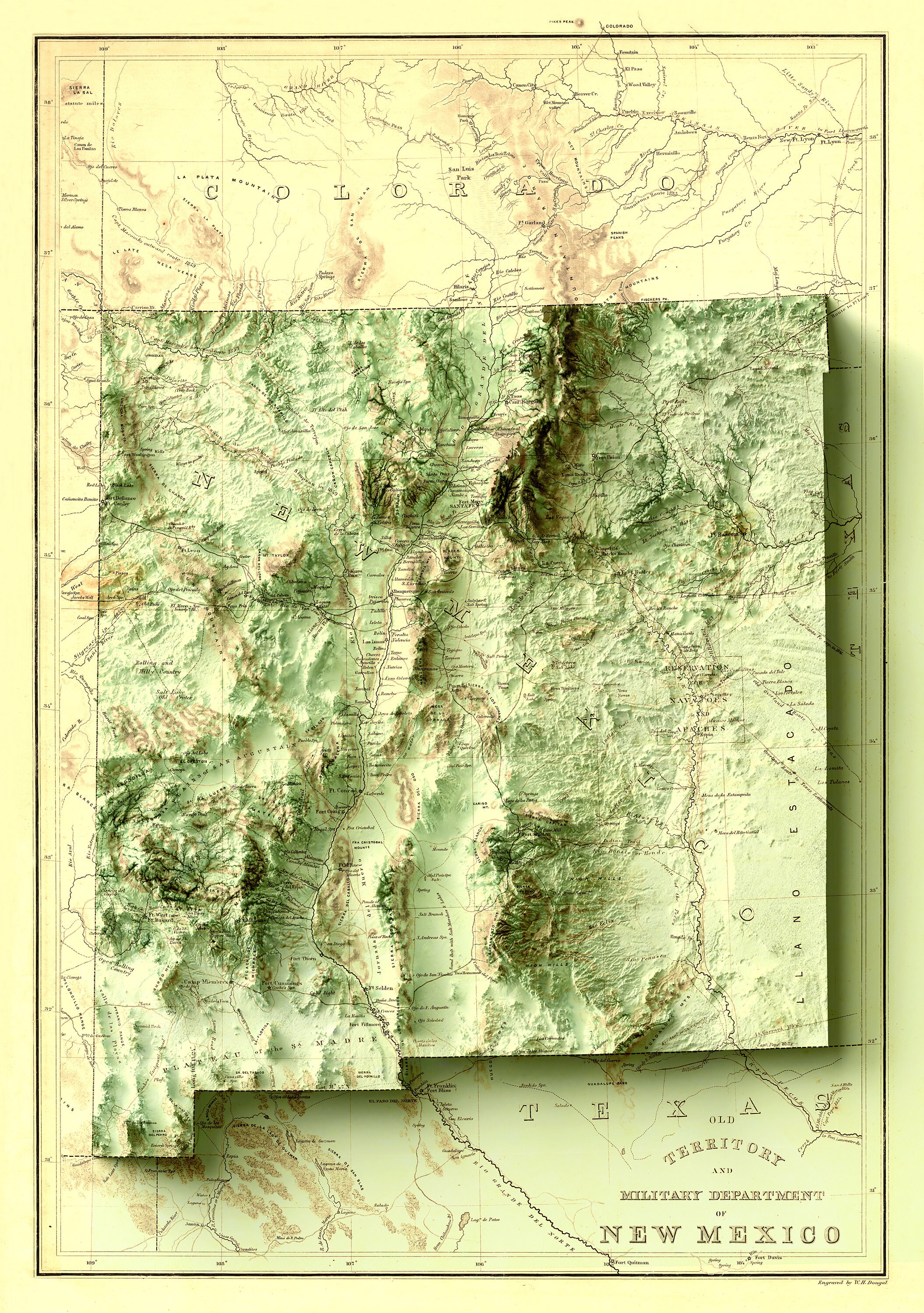 New Mexico Map Relief Map of New Mexico New Mexico Etsy Singapore