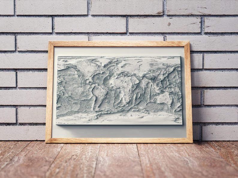 Bathymetric World Map With Shaded Relief | World Framed Map | Globe ...