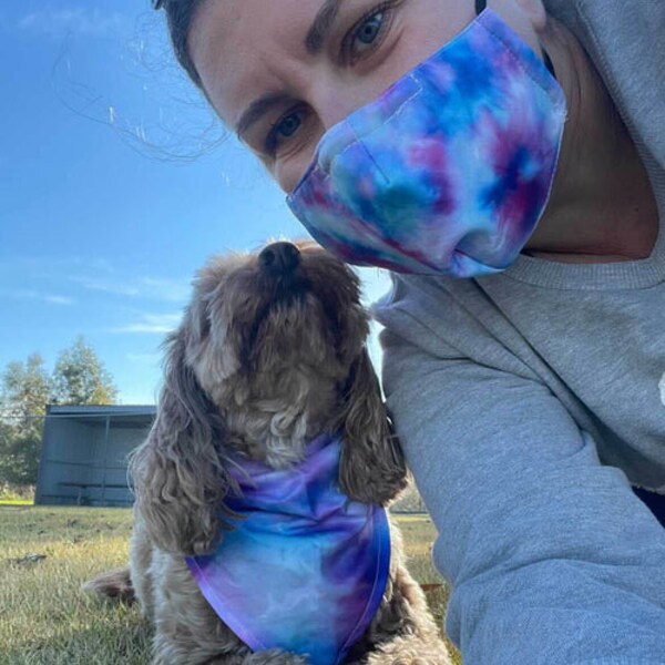 Passende Gesichtsmaske und Hundehalstuch - Tie Dye