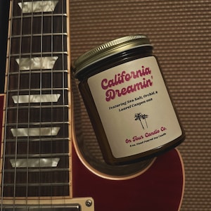 California Dreamin&#39; 8oz Candle-World Tour Collection | On Tour Candle Co. | Sea Salt & Orchid Hand Poured Soy Candle | Classic Rock Inspired