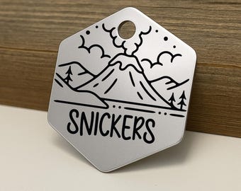 Volcano Hexagon Pet ID Tag: Engraved Stainless Steel Dog Tag