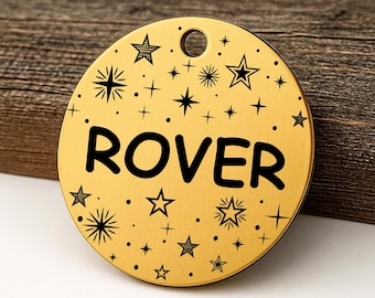 Personalized Stars Pet ID Tag: Engraved Stainless Steel Dog Cat Tag