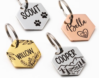 Hexagon Pet ID Tag: Engraved Stainless Steel Dog Tag