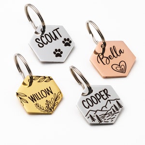 Hexagon Dog Tags for Dogs Personalized Dog Tag Dog Collar Tag Dog Gifts Custom Dog Tag Dog Name Tag Dog Tag Personalized Pet Tag