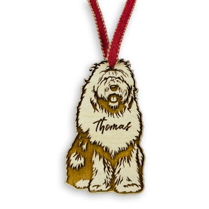 Free Personalization Available Hand Painted Old English Sheepdog Christmas or Plain Pin Magnet or Ornament
