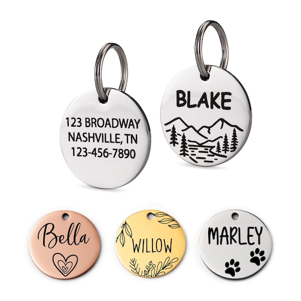 Personalized Pet Tag - Pet ID Name Tag - Engraved Stainless Steel Pet Tag