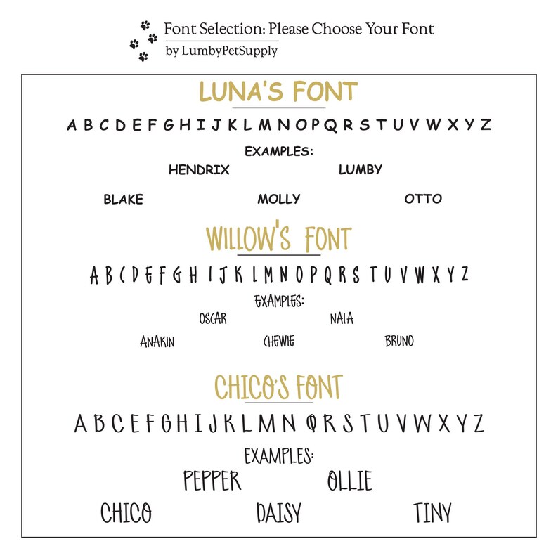 Font selection options for the horse bridle tags.