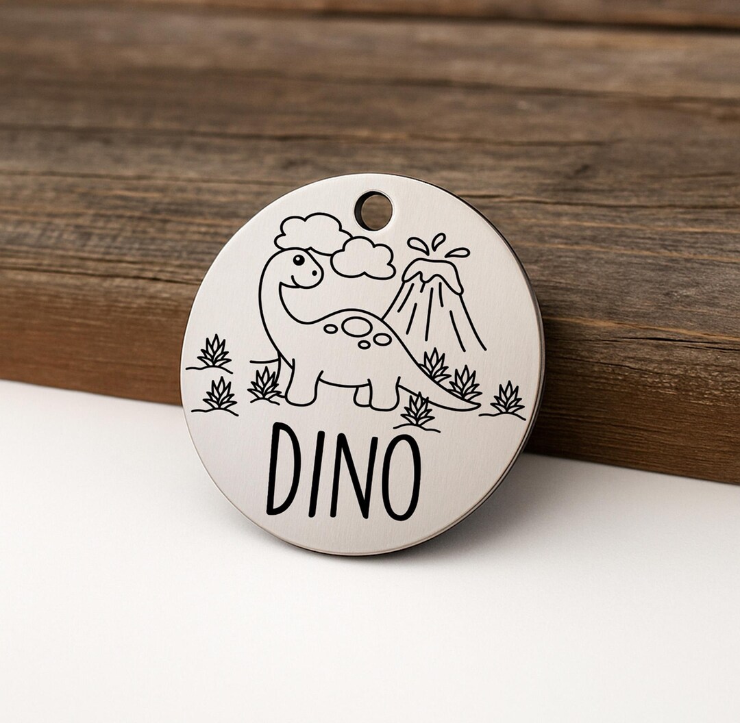 Personalized Dinosaur Pet ID Tag: Engraved Stainless Steel Dog Cat Tag ...