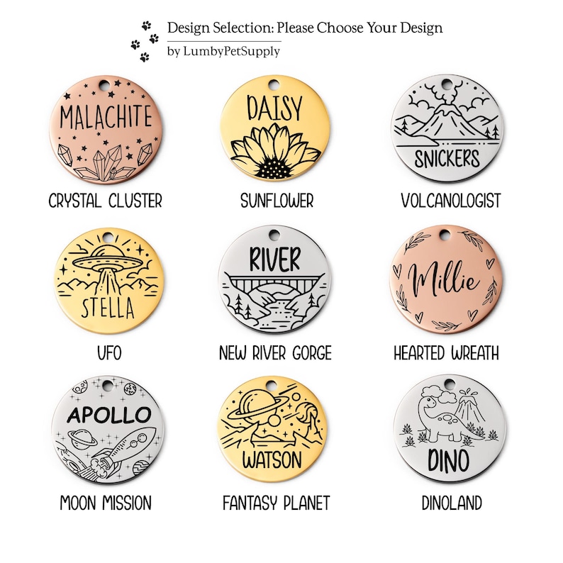 Design selection options for the horse bridle tags.