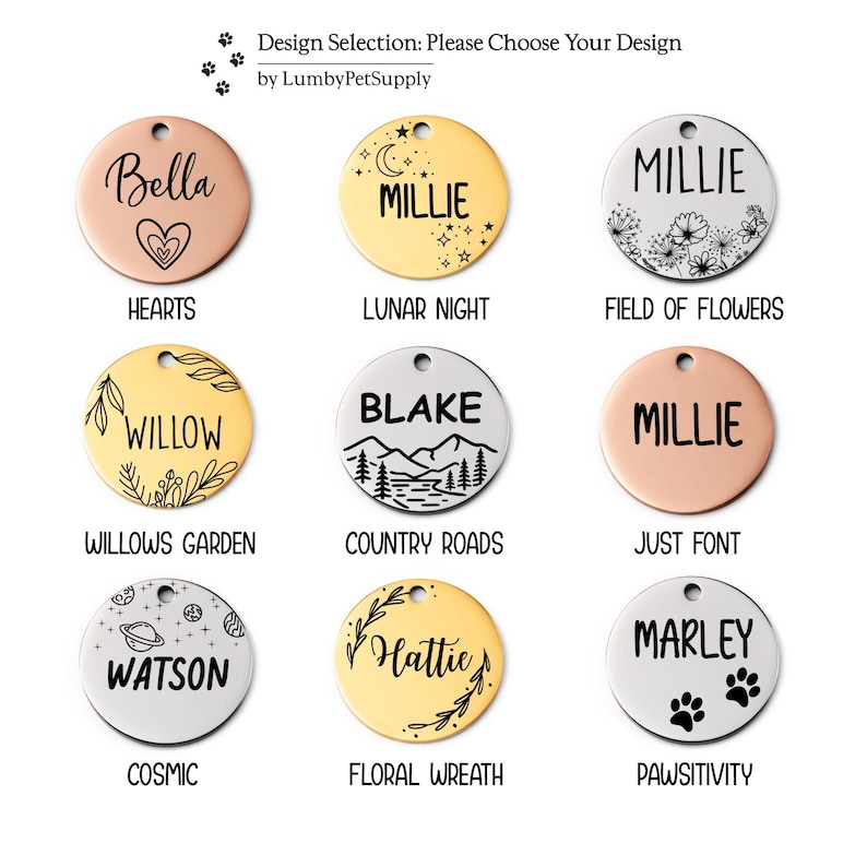 Design selection options for the horse bridle tags.