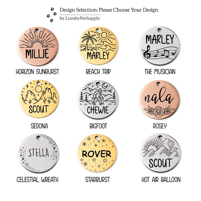 Design selection options for the horse bridle tags.