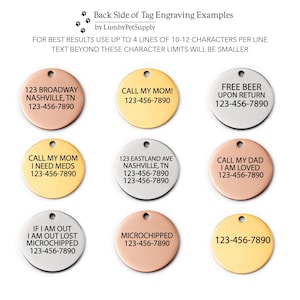 Backside engraving options for horse bridle ID tag.