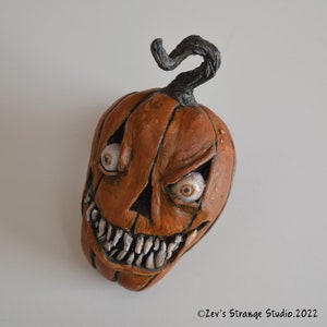 Pumpkinhead sculpture art magnet, hand sculpted, spooky, halloween monster
