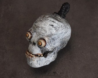 Freaky Zombie original handmade zombie sculpture, hanging ornament, spooky rear view mirror monster