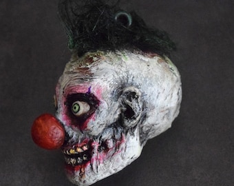 Zombie Clown horror Ornament – Handmade sculpture – Gothic Horror Collectible – undead punk art
