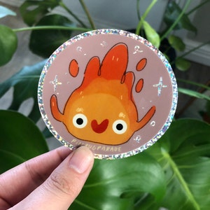 Holographic Calcifer Sticker, Howl&#39;s Moving Castle, Ghibli Sticker, Ghibli Gift for Best Friend, Birthday Gift for Girlfriend, Cute Decal