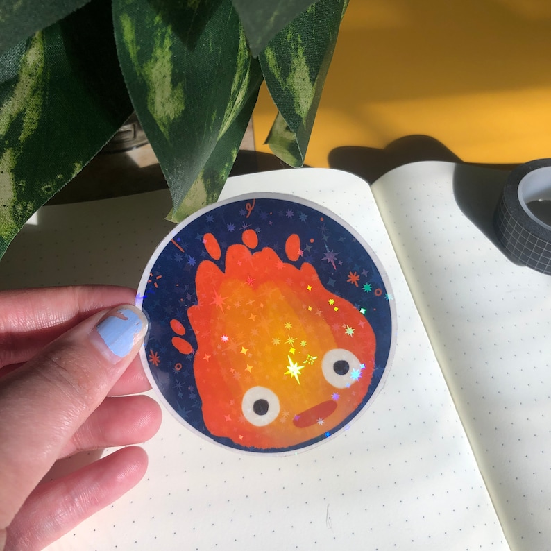Holographic Calcifer Sticker, Howl's Moving Castle, Ghibli Sticker, Ghibli Gift for Best Friend, Birthday Gift for Girlfriend, Cute Decal 