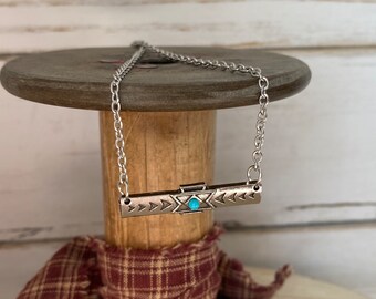 Turquoise accent east west western bar necklace