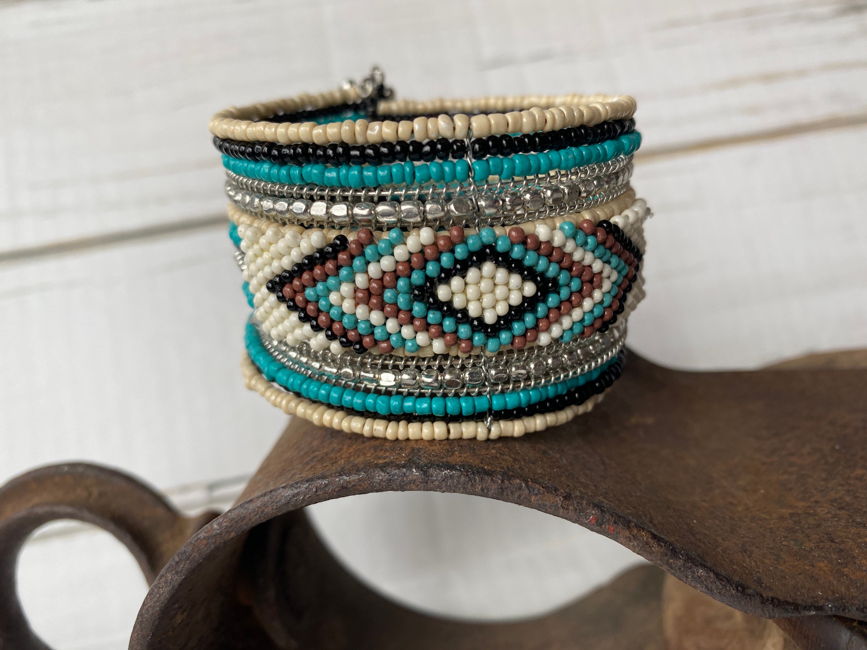 Multi-strand Beaded Navajo Inspired Overlap Bracelet. - Etsy