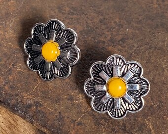 Turquoise daisy yellow petal earrings