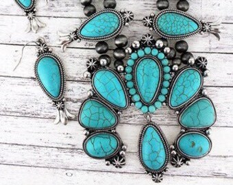 Statement Turquoise Squash Blossom Necklace