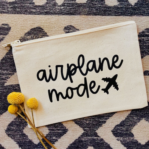 Airplane Mode Canvas Zipper Bag - FREE SHIPPING - Canvas Makeup Pouch - Zipper Pouch - Clutch Bag - Girls Trip - Bachelorette Party