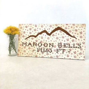 Vintage Floral Patterned Wood 14er Summit Sign - Free Shipping - Laser Engraved - Mountains - Mountain Towns - Wedding Table Names - Travel