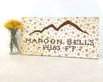 Vintage Floral Patterned Wood 14er Summit Sign - Free Shipping - Laser Engraved - Mountains - Mountain Towns - Wedding Table Names - Travel