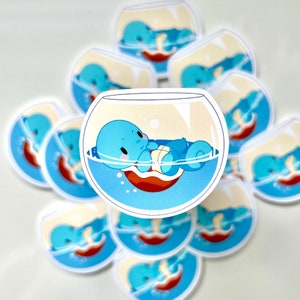 Cute Squirtle Turtle Sticker, Cartoon Sticker, Fish Bowl Sticker, Starter Pack Sticker, Water Sticker, Journal Sticker, Planner Sticker