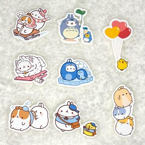 Adesivos fofos Molang, Patinação Molang, Iglu Molang, Pintura Molang, Mailman Molang, Adesivo de coelho, Adesivo de planejador, Adesivo de diário